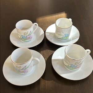 Floral Porcelain Espresso Cup and Saucer Set